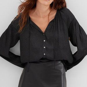 NWOT Gap Button Front Tie Blouse Animal Print Long Sleeve HTF Women's M